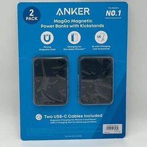 Anker MagGo Magnetic Power Bank 2 Pack 5K iPhone Charging Kickstand USB C Cables
